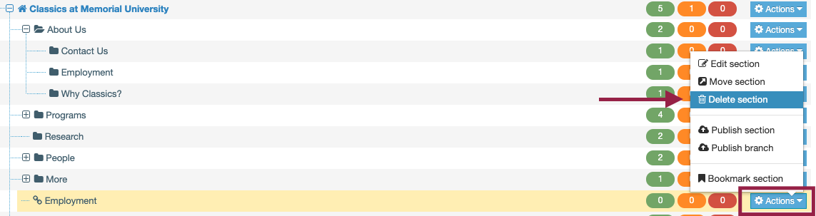 Delete a section link from menu | Terminalfour (T4) User Guide ...