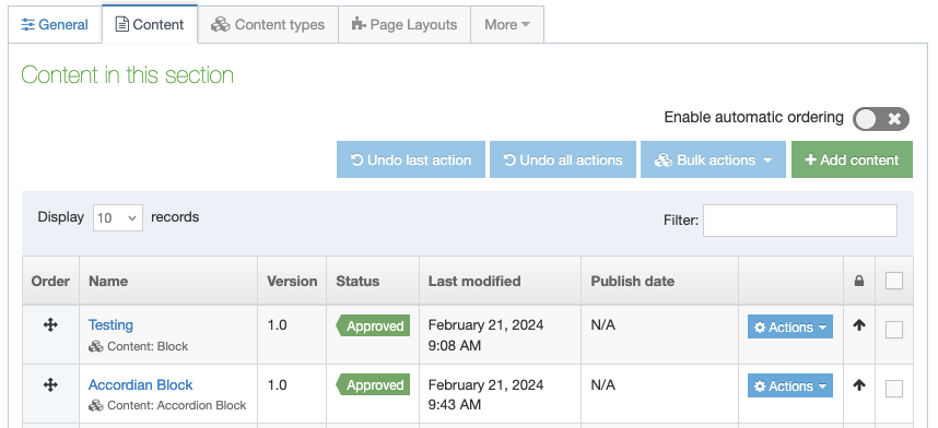 Content Tab Listing