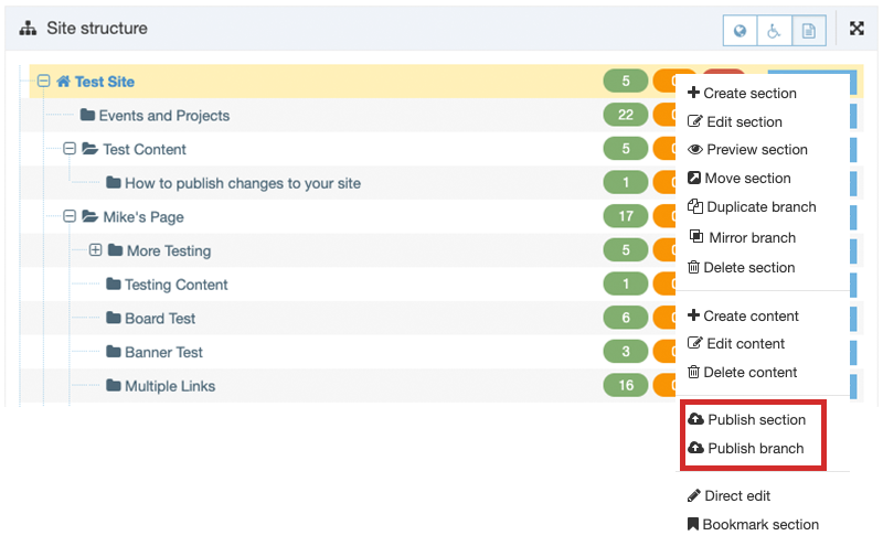 Publish Branch or Section
