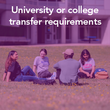 Text reads University or college transfer requirements